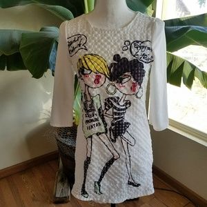 Womans Small Dress White Cartoon Mini Dear Friends